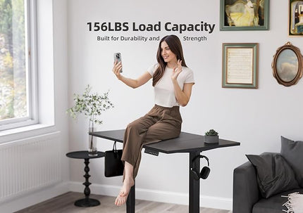 YDN Electric Standing Desk Adjustable Height, 48 x 24 Inches Stand up Desk with Cable Management, Home Office Desks with Splice Board & Black Frame, Black Top