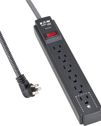 Eaton Tripp Lite Series 6-Outlet Surge Protector Power Strip, Flat Plug 10ft Braided Extension Cord, 1200 Joules, 15A Circuit Breaker, Lifetime Manufacturer's Warranty & $10,000 Insurance (TLP610DB)