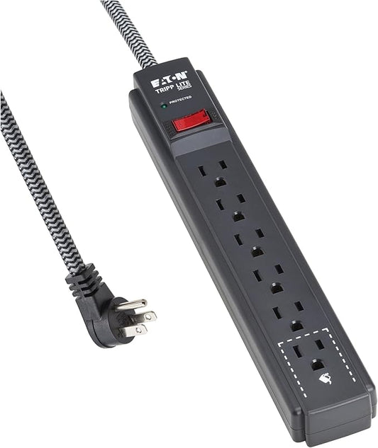 Eaton Tripp Lite Series 6-Outlet Surge Protector Power Strip, Flat Plug 10ft Braided Extension Cord, 1200 Joules, 15A Circuit Breaker, Lifetime Manufacturer's Warranty & $10,000 Insurance (TLP610DB)