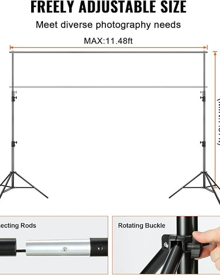 VEVOR 11.5 x 9.6 ft Heavy Duty Backdrop Stand, Height Adjustable Photography Backdrop Stand, Background Support System with 6 Clamps and A Carry Bag, for Party, Wedding, Display, Photo
