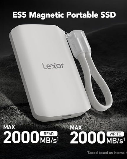 Lexar 2TB ES5 Magnetic External SSD, Up to 2000MB/s, Compatible w/MagSafe, USB-C Smartphones, iPhone 15/16 or Above, PC, Mac, Supports Apple ProRes & Samsung Pro Video, Silver (LES5XXX002T-RNWNU)