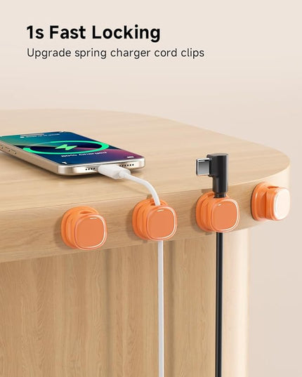 9 Pack Cord Organizer, Spring Cable Management, Adhesive Cute Cable Holder Clips, Phone Charger Wire Keeper for Desk Nightstand Car Office (9-Pack Orange)