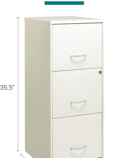Space Solutions - 3 Drawer Fully Assembled Vertical Steel File Cabinet, Home & Small Office Use, Letter-Size, Locking, Pearl White