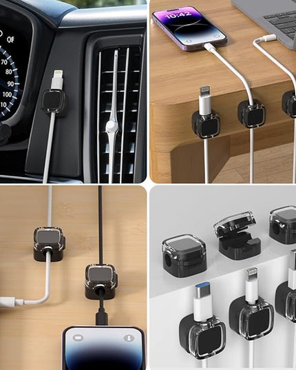 Magnetic Cable Clips, Adjustable Cord Holder Management, Adhesive Wire Keeper Organizer for Home Office Desk Phone PC Car Wall Desktop Nightstand Appliance (9-Pack Black Crystal)