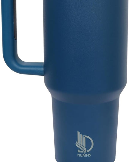 40oz Insulated Tumbler with Handle, Leakproof Straw Lid & Carry Handle - Double Wall Vacuum Insulation Keeps Ice 24 Hours, BPA Free Stainless Steel Water Bottle (Charcoal Blue)