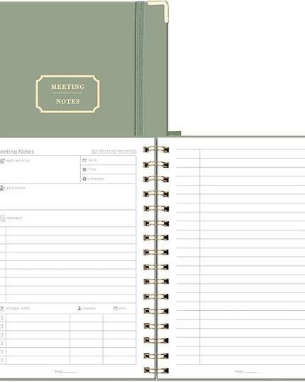 EMSHOI Meeting Notebook for Work - A5 Half Meeting Half Note Planner, 140 Pages, 100GSM Thick Paper, Hardcover, Project Organizer for Women Men Office, Business, Note Taking, 6"x8.3" - Green