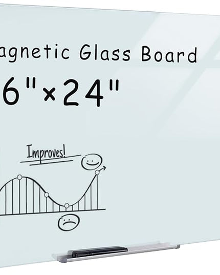 Mifuro Magnetic Glass Whiteboard，36"x24" Wall Mounted Frameless Dry Erase Board for Office, Home & School White