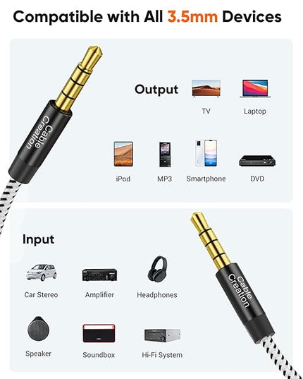 CableCreation Long 3.5mm TRRS Audio Cable 15FT, 4-Pole Aux Cord Male to Male Braided 1/8 inch Auxiliary Hi-Fi Stereo Jack Compatible with Headphone, Car, Speaker, Phone, Tablet, Laptop and More