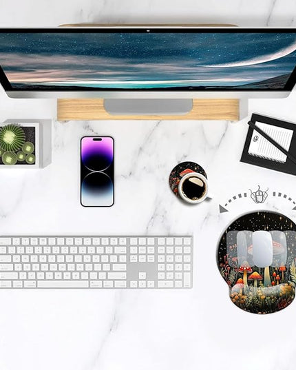 Ergo Comfort Gel Wrist Rest Mouse Pad-Ergonomic Office Mousepad with Wrist Support-Non-Slip, Design Desk Accessories Mat for Home&Game Decor Mushroom Star