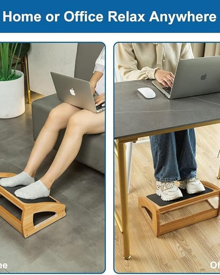 StrongTek Ergonomic Under Desk Footrest, 3 Adjustable Heights Wooden Office Footrest, Large Anti-Slip Surface, Improves Posture and Blood Circulation, up to 400lbs (Natural)