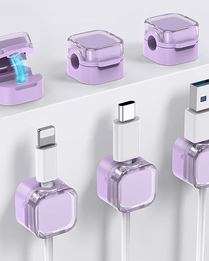 AhaStyle 6 Pack Magnetic Cable Organizer [1s Lock] Cord Holders Clips Strong Adhesive Cord Keeper [Smooth Adjustable] Hide Wire Cord Organizer for Nightstand Kitchen Car Office (Lavender)