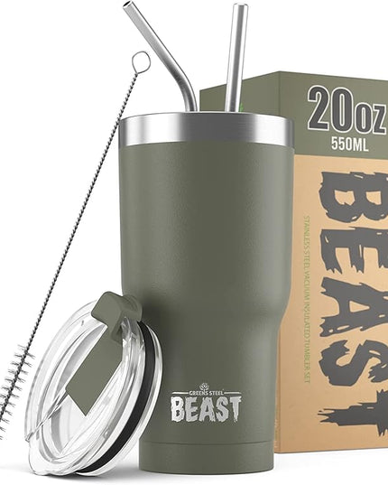 Beast 20 oz Tumbler Stainless Steel Vacuum Insulated Coffee Ice Cup Double Wall Travel Flask (Army Green)