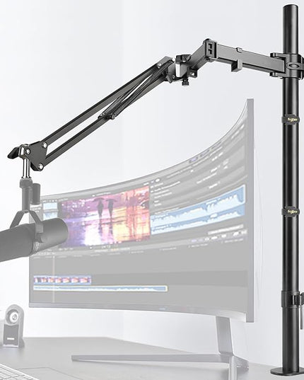 Mic Boom Arm, Adjustable Height Overhead Microphone Stand with Heightened Extension Riser for Shure SM7B Blue Yeti HyperX QuadCast S and other Mic