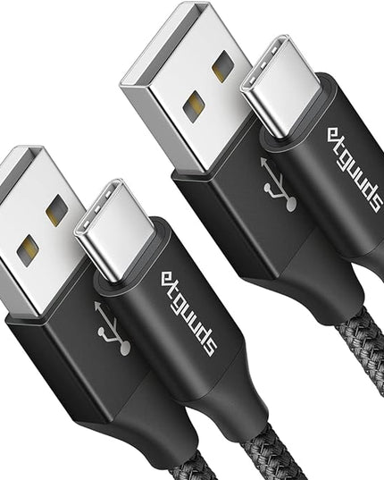 etguuds USB A to USB C Cable 6ft, 2-Pack, 3A Fast Charging Type C Charger Cord for iPhone 17 16 15 Pro Max 16e 17 Air, Samsung Galaxy S25 S24 S23 S22 S21 S20 A17 A16 A56 A55 Flip Fold, Black