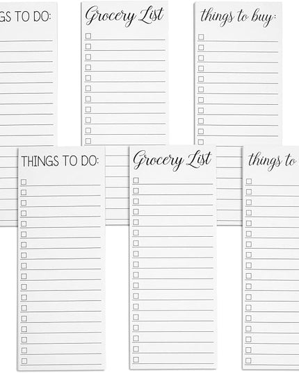 Paper Junkie Grocery & Shopping List Magnetic Notepad for Fridge - 6-Pack Slim Notepads, 3.5 x 9 In, 60 Sheets per Pad, White Magnetic Backing - Checkboxes for To-Do & Grocery Items