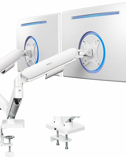VIVO Dual Monitor up to 32 inches and 19.8 lbs per Screen, Mechanical Arm Desk Mount, Articulating Counterbalance, VESA Stand, Classic, White STAND-V002OW