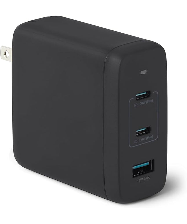 Amazon Basics Fast Charging USB C Nano GaN Wall Charger, 120W 3-Port for Laptops Tablets Phones, Black