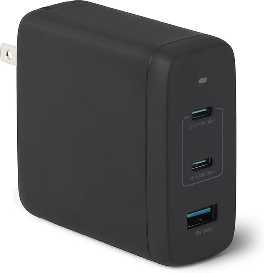 Amazon Basics Fast Charging USB C Nano GaN Wall Charger, 120W 3-Port for Laptops Tablets Phones, Black