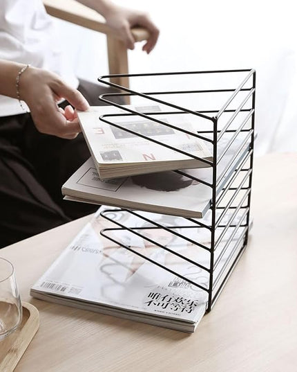 Sooyee 2 Pack 9 Slot Black Magazine Holder,Desktop File Sorter Organizer Triangle Bookshelf Decor Home Office