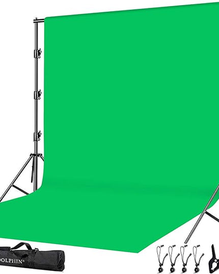 SLOW DOLPHIN Photo Video Studio 10 x12ft 100% Cotton Muslin Chromakey Green Screen Backdrop with 10 x 10ft Stand Photography Background Support System Kit Clamp, Carry Bag
