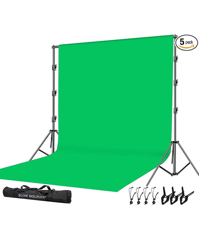SLOW DOLPHIN Photo Video Studio 10 x12ft 100% Cotton Muslin Chromakey Green Screen Backdrop with 10 x 10ft Stand Photography Background Support System Kit Clamp, Carry Bag