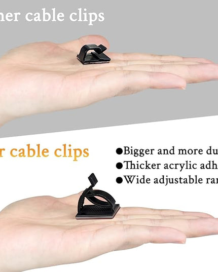 SOULWIT 50Pcs Adjustable Cable Management Clips, Adhesive Organizers Sticky Wire Clips Cord Holder for TV PC Ethernet Under Desk Wall Home Office