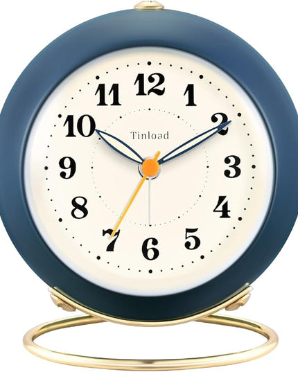 Tinload Analog Alarm Clock, Retro Simple Design Small Desk Clock with Manual Light, Battery Operated, Snooze, for Kids,Bedroom,Travel,Kitchen,Bedside Desktop(Blue)