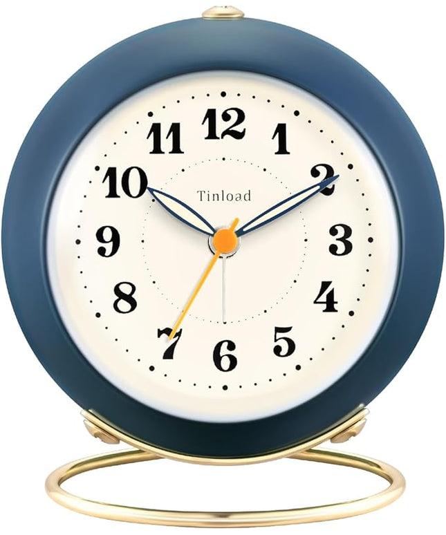 Tinload Analog Alarm Clock, Retro Simple Design Small Desk Clock with Manual Light, Battery Operated, Snooze, for Kids,Bedroom,Travel,Kitchen,Bedside Desktop(Blue)