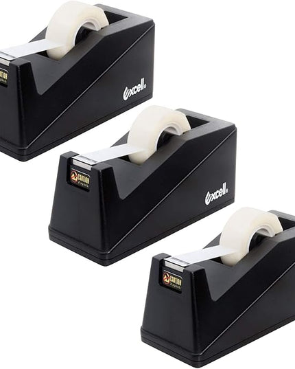 Excell Desk Tape Dispenser (1" core) with Non-Skid Base, Desktop Tape Dispenser Design for Home, Office, Gift Store and Wrapping Purpose - 3Pack