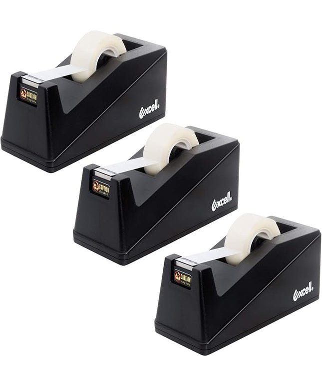 Excell Desk Tape Dispenser (1" core) with Non-Skid Base, Desktop Tape Dispenser Design for Home, Office, Gift Store and Wrapping Purpose - 3Pack