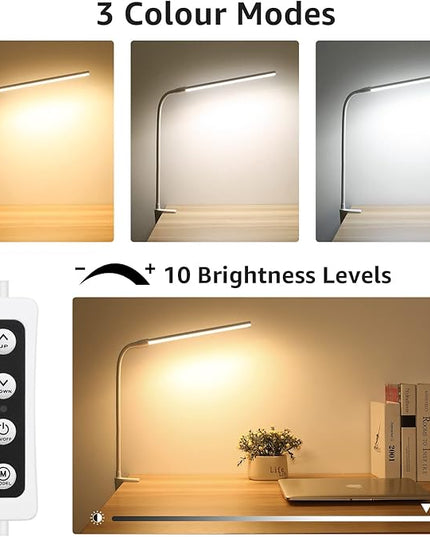 Lepro Small Desk Lamp with Clamp, LED Reading Lamps with 450LM, 3 Color Modes 10 Brightness, Dimmable USB Clip on Desk Light with Gooseneck Swing Arm for Nail, Home Office and Dorm (White)