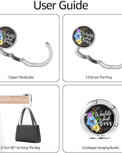 World's Best Boss Foldable Purse Hook, Boss Lady Portable Hook Handbag Desk Table Hanger, Thank You Retirement Gifts for Entrepreneur Lady, Christmas Birthday Gifts for Women Colleague Leader