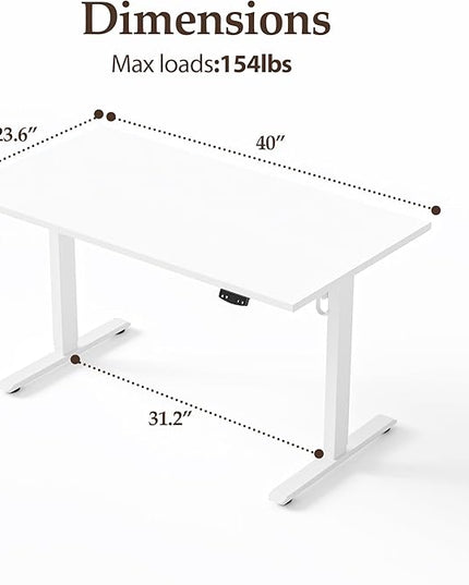 Klicelor 40 Inch Electric Standing Desk, Height Adjustable Office Desk, Sit Stand Up Computer Desk with Memory Preset, Two-Piece Desktop, White