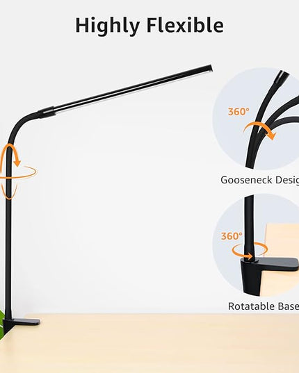 Lepro Clip on Desk Lamp LED Reading light Dimmable USB Small Clamp Lamp with 3 Color Modes 10 Brightness, Adjustable Flexible Gooseneck Table Light for Bed Headboard, Nail, Home Office,Computer(Black)