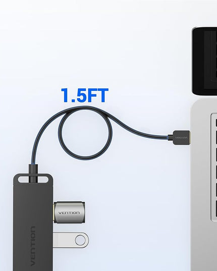 USB Hub VENTION 4-Port USB 3.0 Hub 1.5FT Ultra-Slim Data USB Splitter Charging Supported Compatible with MacBook, Laptop, Surface Pro, PS4, PC, Flash Drive, Mobile HDD