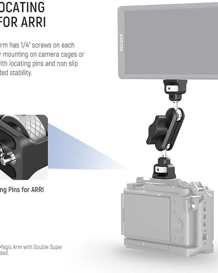 NEEWER Double Super Clamp Camera Mount with Magic Arm, NATO Interface, Cold Shoes, 1/4" Locating Holes for ARRI, Desk Studio Photography Light Stand Pole Cross Bar Umbrella Holder Clamp Mount, UA060