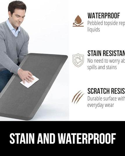 GORILLA GRIP Comfortable Cushioned Kitchen Mats for Floor, Waterproof and Stain Resistant Soft Top, 3/4 Inch Thick Ergonomic Standing Desk Anti Fatigue Mat, Foam Supports Ankles and Feet, 20x32, Grey