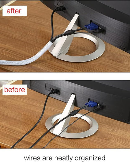 Keco 10ft – 1 inch Cable Management Sleeve Wire Loom Cord Protector – Self Wrap Cable Sleeve Split Sleeving Cord Organizer for TV Computer Automotive Office Home Entertainment – White