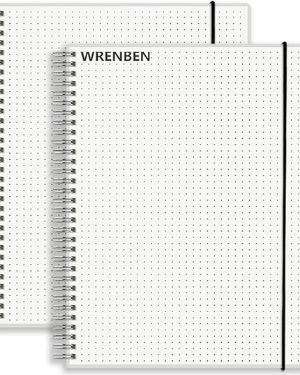 2PCS Dotted Spiral Notebook 5.7" x 8.3" with 120gsm Thick Paper, Elastic Band and Transparent Hard Cover, 160 Pages per Bullet Dotted Journal (2 Pack, A5)