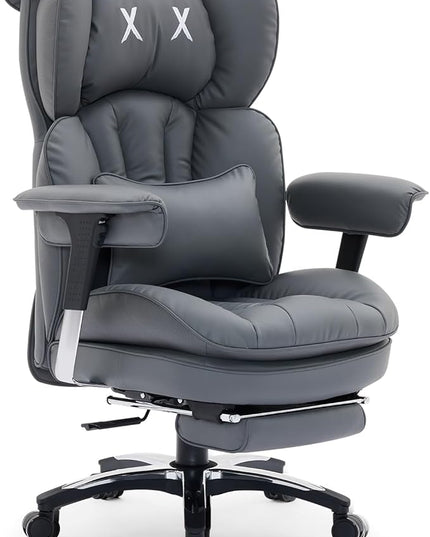 Efomao Big and Tall Office Chair with Footrest – High Back Computer Chair with Adjustable Armrests，Executive Office Chair with Wide Seat, Modern Desk Chair for Home Office, Gaming, or Study, Grey