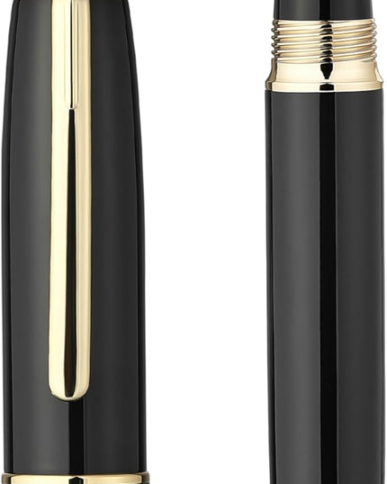 BEILUNER 315 Black Fountain Pen,Stunning Luxury Pens with 24K Gold Accents, Gorgeous 24K Gilded Nib(Medium), Ink Converter,Fancy Pen Gift for Men&Women-Elegant, Office, Reliable, Nice Design