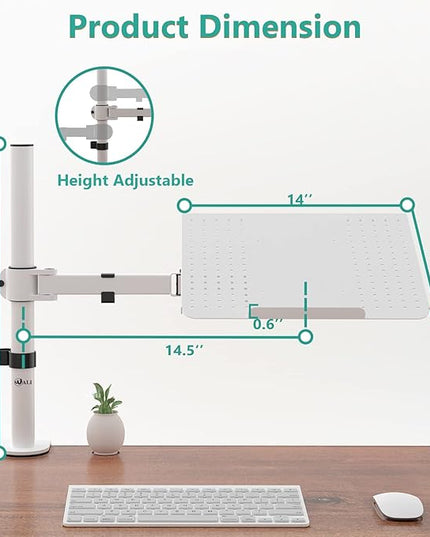 WALI Laptop Mount Arm for Desk, Laptop Tray, Fully Adjustable, up to 17 inch, 22lbs, with Vented Cooling Platform Stand (M00LP-W), White