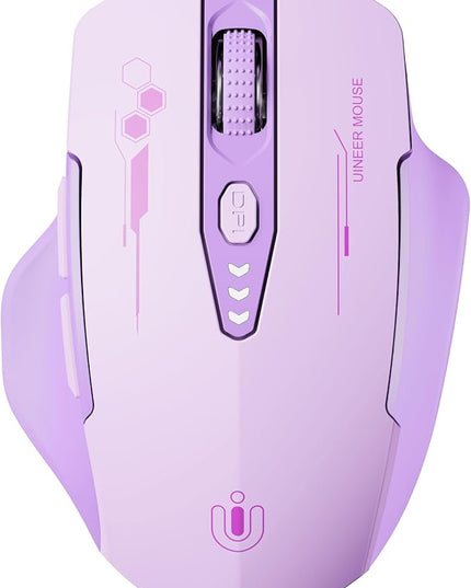 Uineer Wireless Bluetooth Mouse,[Upgraded] Rechargeable Computer Mice (BT 5.0/4.0+2.4G Hz) with Visible Battery Level, 4 Adiustable DPl, Portable PC Mouse for MacBook Chromebook,Purple