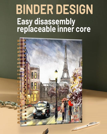 Spiral Journal Notebook for Women,A5 College Ruled Notebooks 6"x 8.4", 120 Pages (60 Sheets) Lined Journal with Premium Thick Paper,Perfect for School Office Home(Street in Paris)