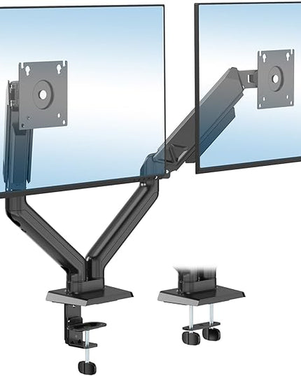 Mount-It! Full Motion Dual Monitor Mount with Spring Arms, 17" to 32", Full Motion Monitor Arm with Tilt, Rotation, Swivel, Height Adjustment, Clamp or Grommet, Fits VESA 75x75 and 100x100 - Black
