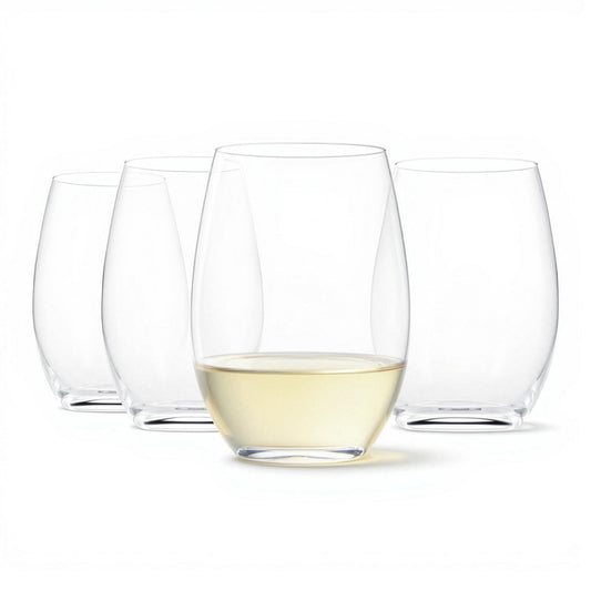 Amazon Basics Stemless White Wine Glasses Set Of 4, 14 Oz Clear Glass, Classic Design for Everyday Dining, Weddings & Parties, Dishwasher-Safe