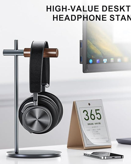 Oak Headphone Stand, Wood Headset Stand for Desk, Universal Holder for Airpods max, Bose, Beats, Gaming, Apple Vision Pro, VR Display Stand (Gray)