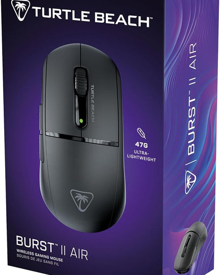 Turtle Beach Burst II Air Wireless Gaming Mouse - 47g Ultra Lightweight, Optical Switches, 26000 DPI Optical Sensor, 120-hour Rechargeable Battery, Symmetrical Design, Bluetooth, USB-C Cable – Black