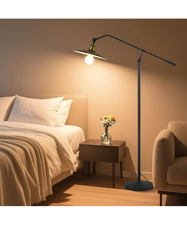 Swing Arm Floor Lamp Smart Remote Dimming for Living Room Corner Table Bedroom Office Library Farmhouse Reading Standing Tall Lights, Bright Adjustable Black Retro Rustic Industrial Home Decor
