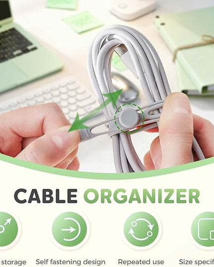 Data Cable Organizer, 2025 New Silicone Cable Ties Cable Management Organizer, 106mm Reusable Cord Organizers, Colorful Wire Organizers for Cords (10)